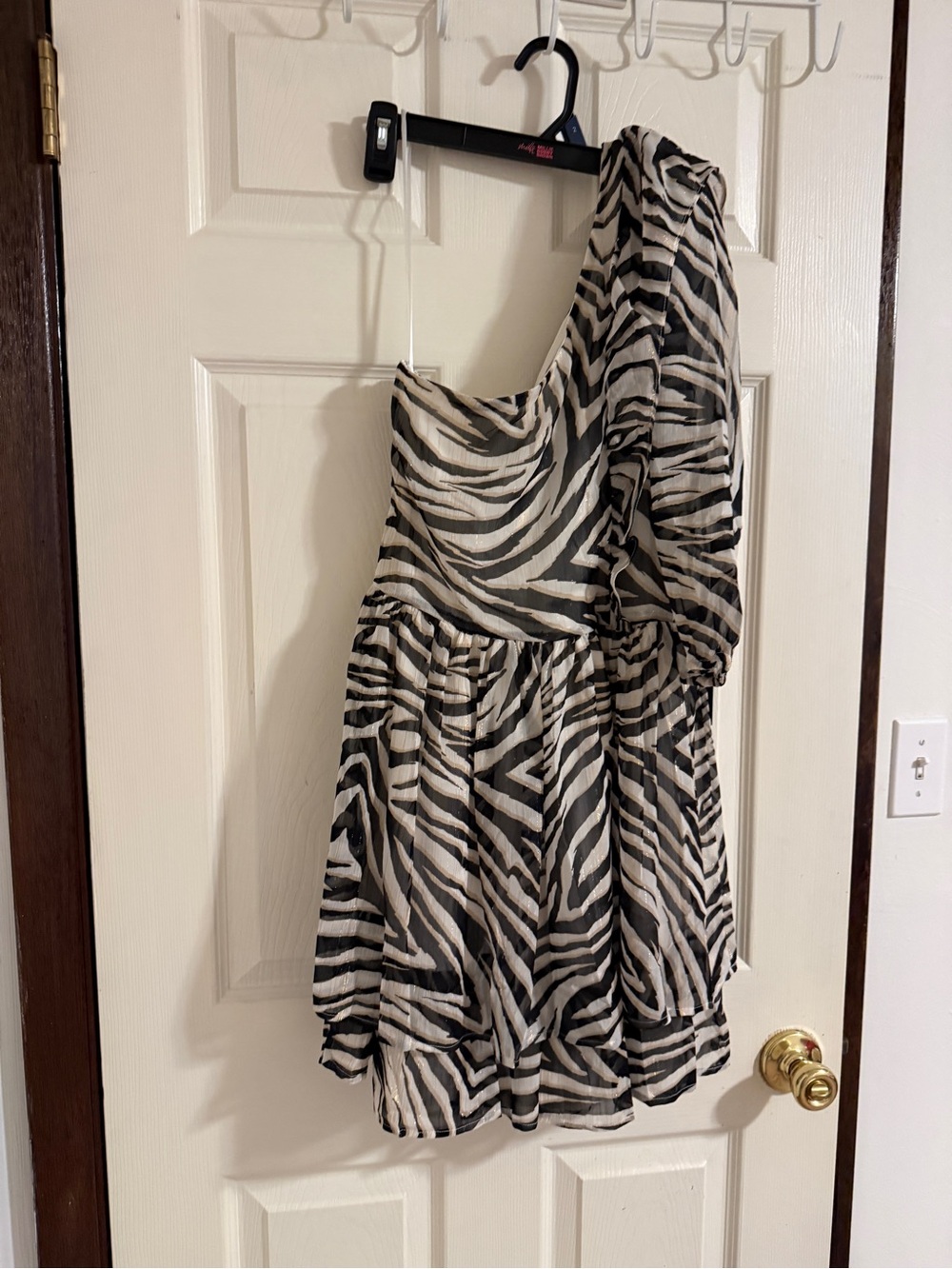 Express One-Shoulder Zebra Print Mini Dress - Black & White - Picture 3 of 7